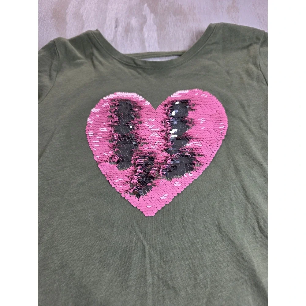 The Childrens Place Girls Green Flip Sequin Heart Top Strappy Back Size L 10/12